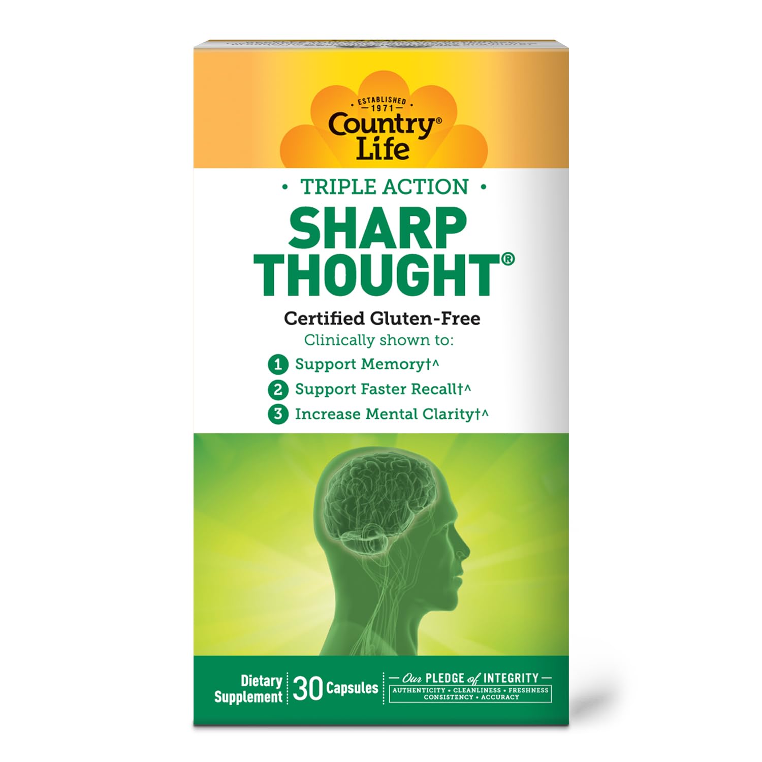 Emballage Country Life SharpThought indiquant 30 capsules.