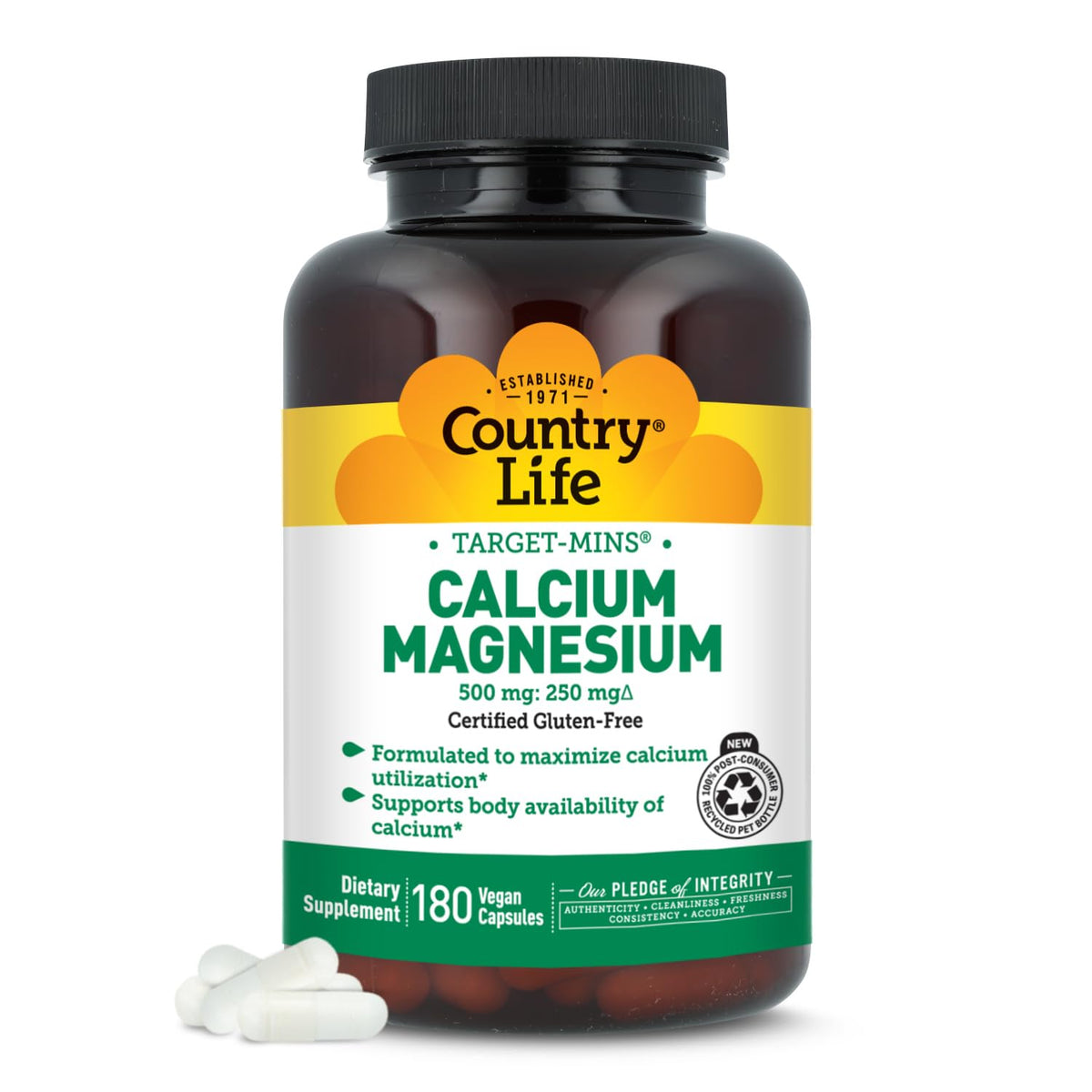 Country Life Target-Mins Calcium Magnesium — bouteille ouverte, soutien des os et muscles