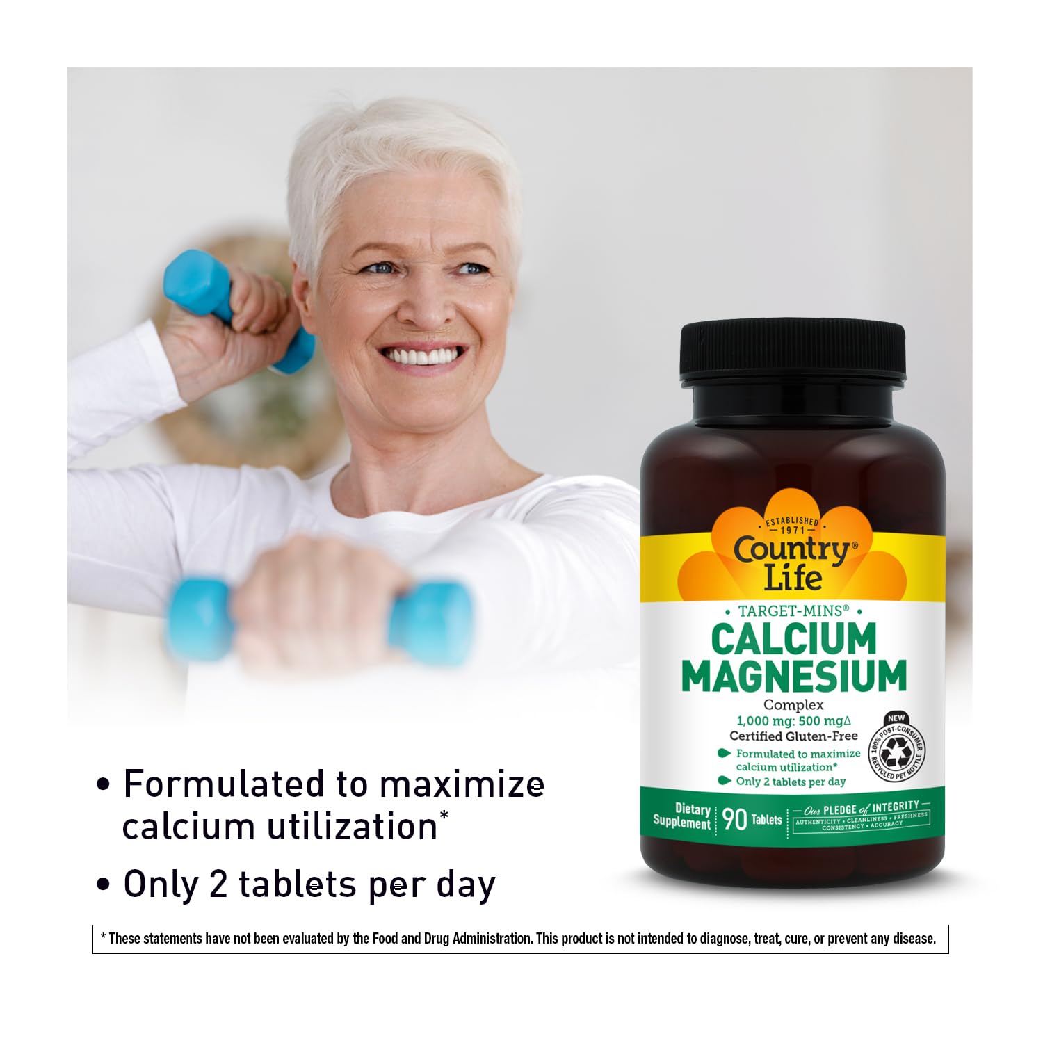 Country Life Target-Mins Calcium Magnésium Complex – emballage PET recyclable et durable