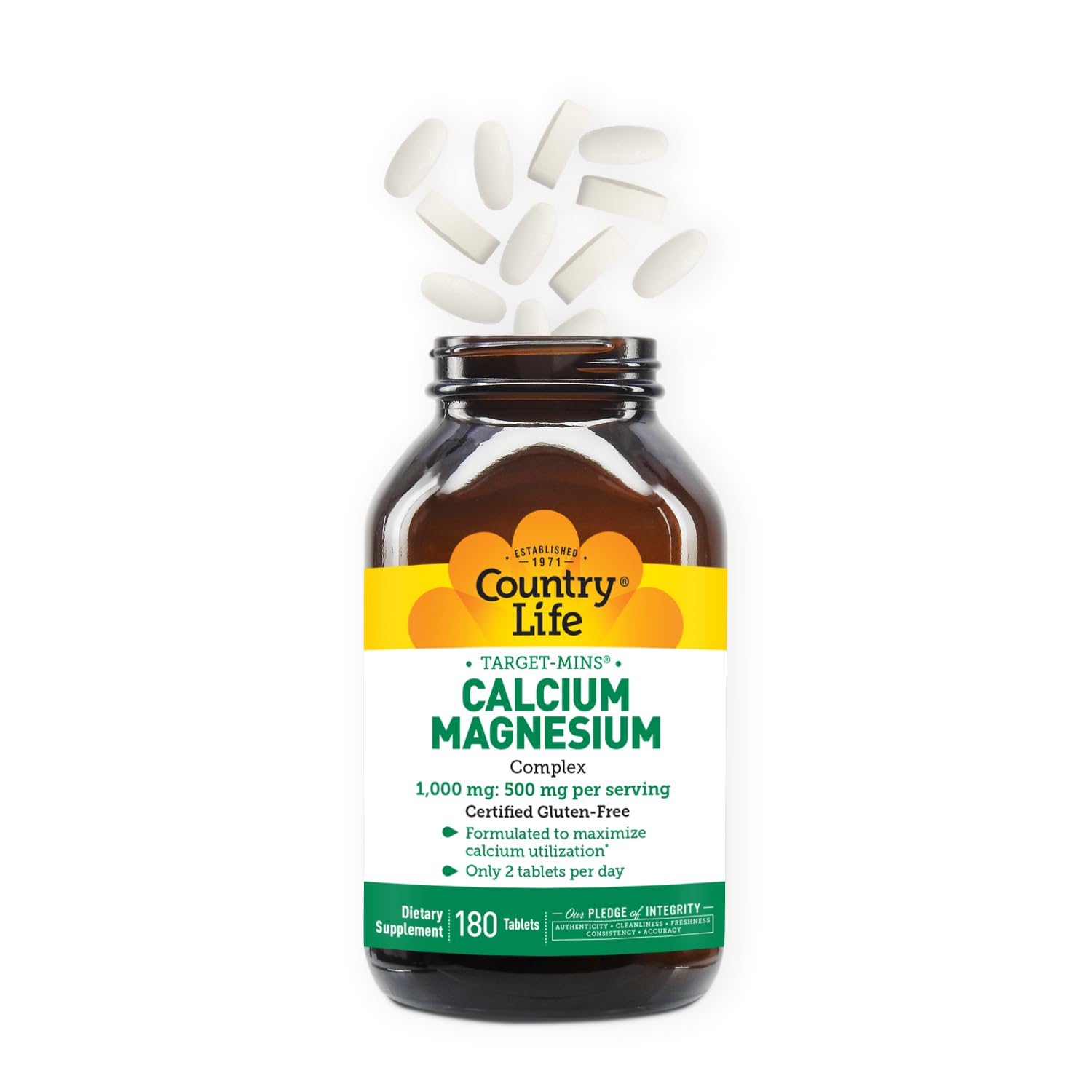 Country Life Target-Mins Calcium Magnésium Complex – produit végan certifié et sans OGM vérifié.