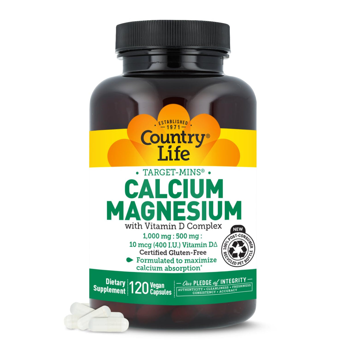 Country Life Target-Mins – bouteille vue de face, soutien potentiel des os et détente musculaire.