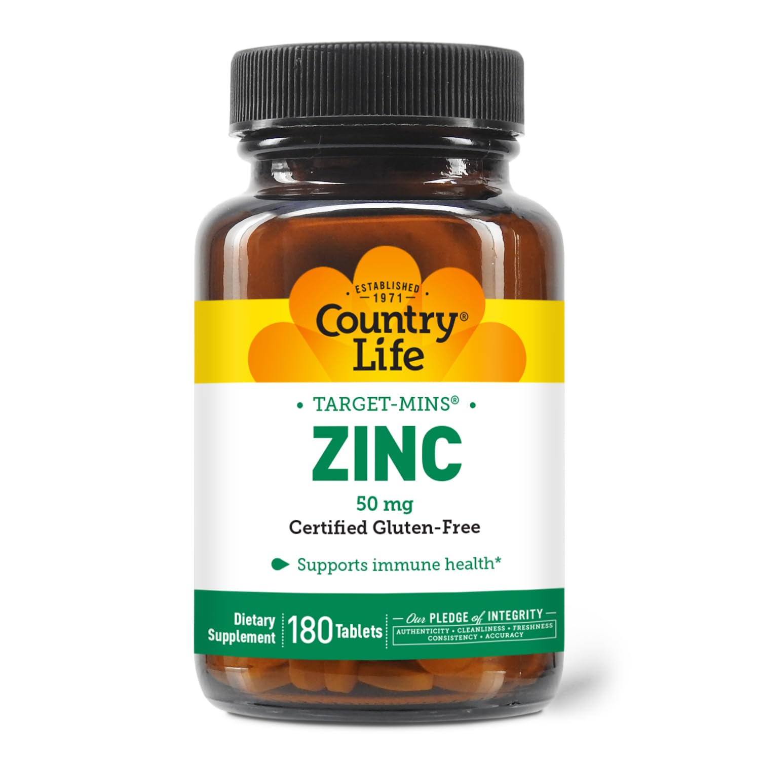 Country Life Target-Mins Zinc 50 mg — bouteille pratique pour l'apport quotidien en zinc.