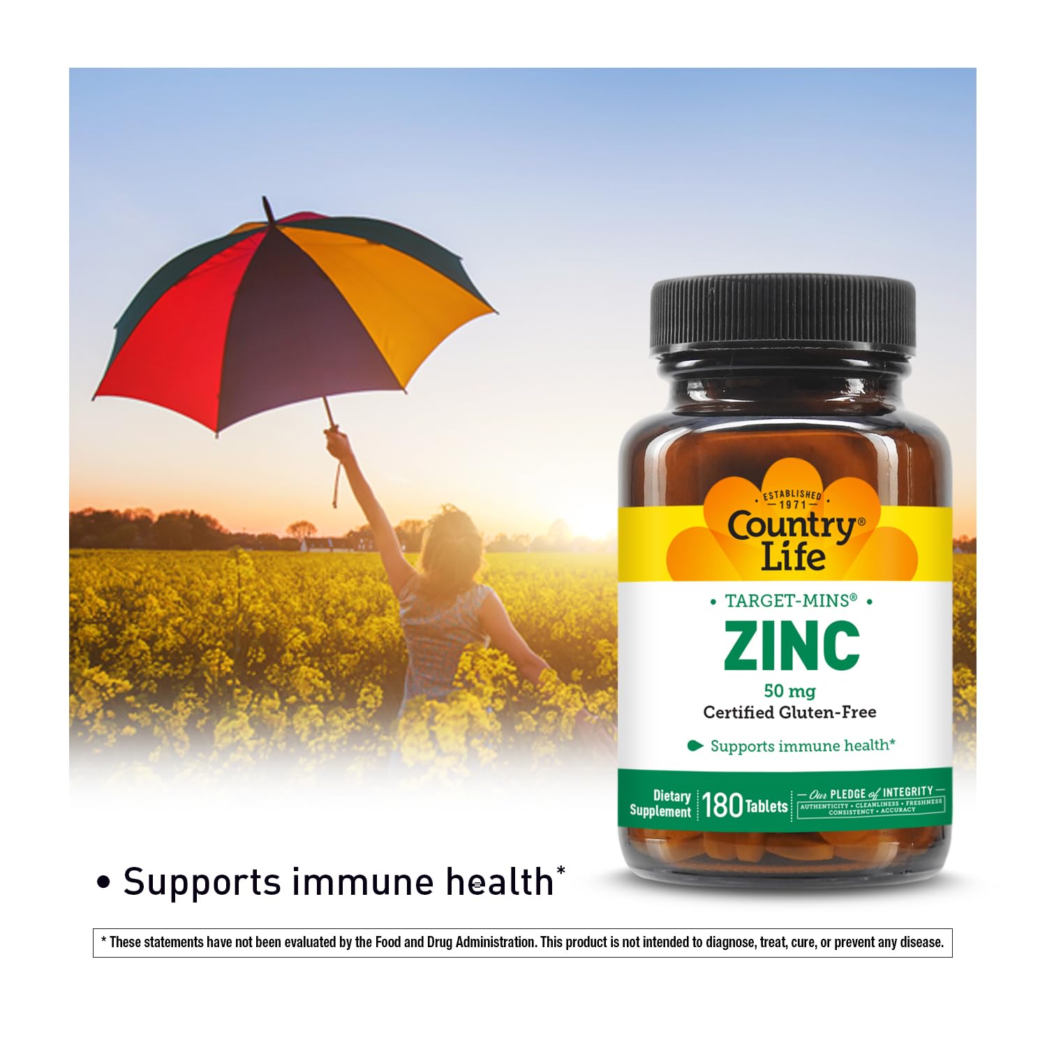 Country Life Target-Mins Zinc 50 mg — comprimé dose élevée pour soutenir l'alimentation en zinc.