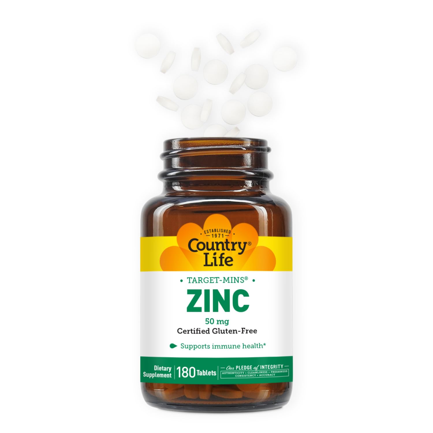 Country Life Target-Mins Zinc 50 mg — packaging haute qualité pour un supplément fiable.