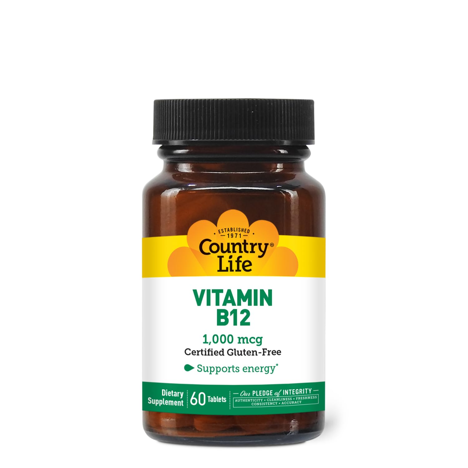 Country Life Vitamine B12 – tablettes en gros plan, dosage 1000 mcg