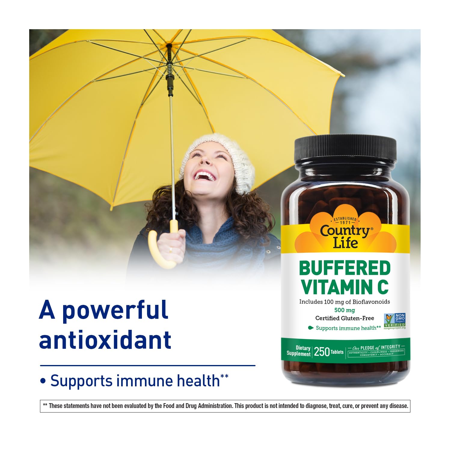 Country Life vitamine C bufferisée - comprimés, absorption douce grâce au tampon alcalin.