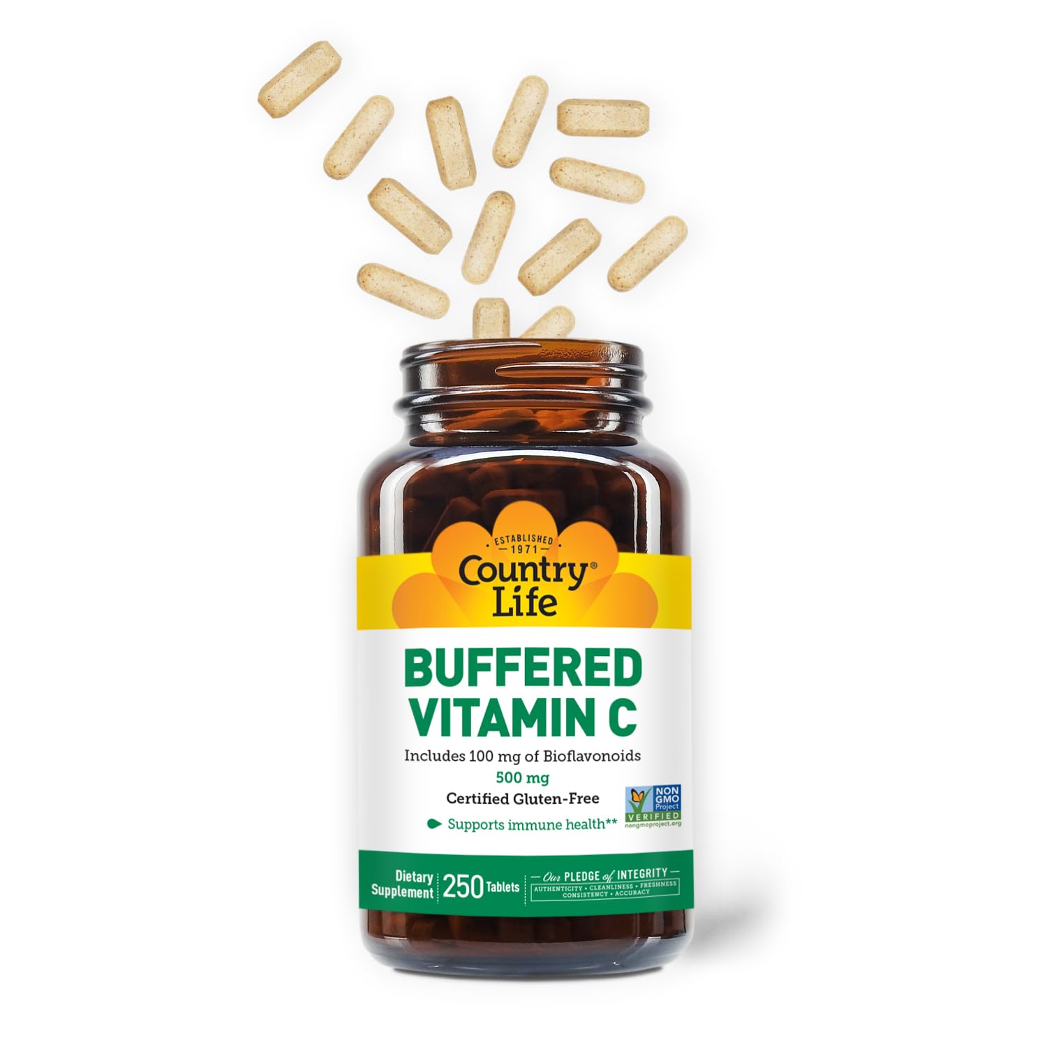 Country Life vitamine C bufferisée - emballage pratique et conditionnement familial.
