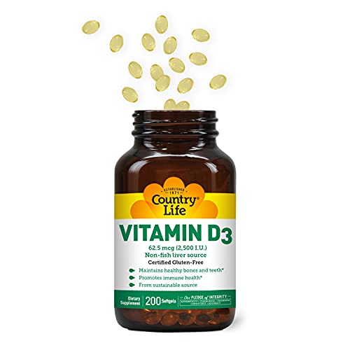 Country Life Vitamine D3 2500 UI — dose élevée favorisant l'absorption du calcium.