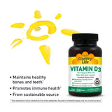 Country Life Vitamine D3 2500 UI — biodisponibilité élevée pour l'absorption du calcium.