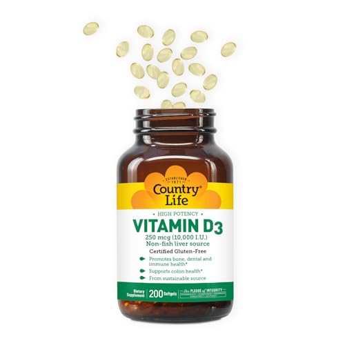 Country Life Vitamine D3 capsules, prise quotidienne facilitée.
