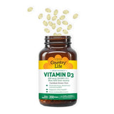 Country Life Vitamine D3 capsules, prise quotidienne facilitée.