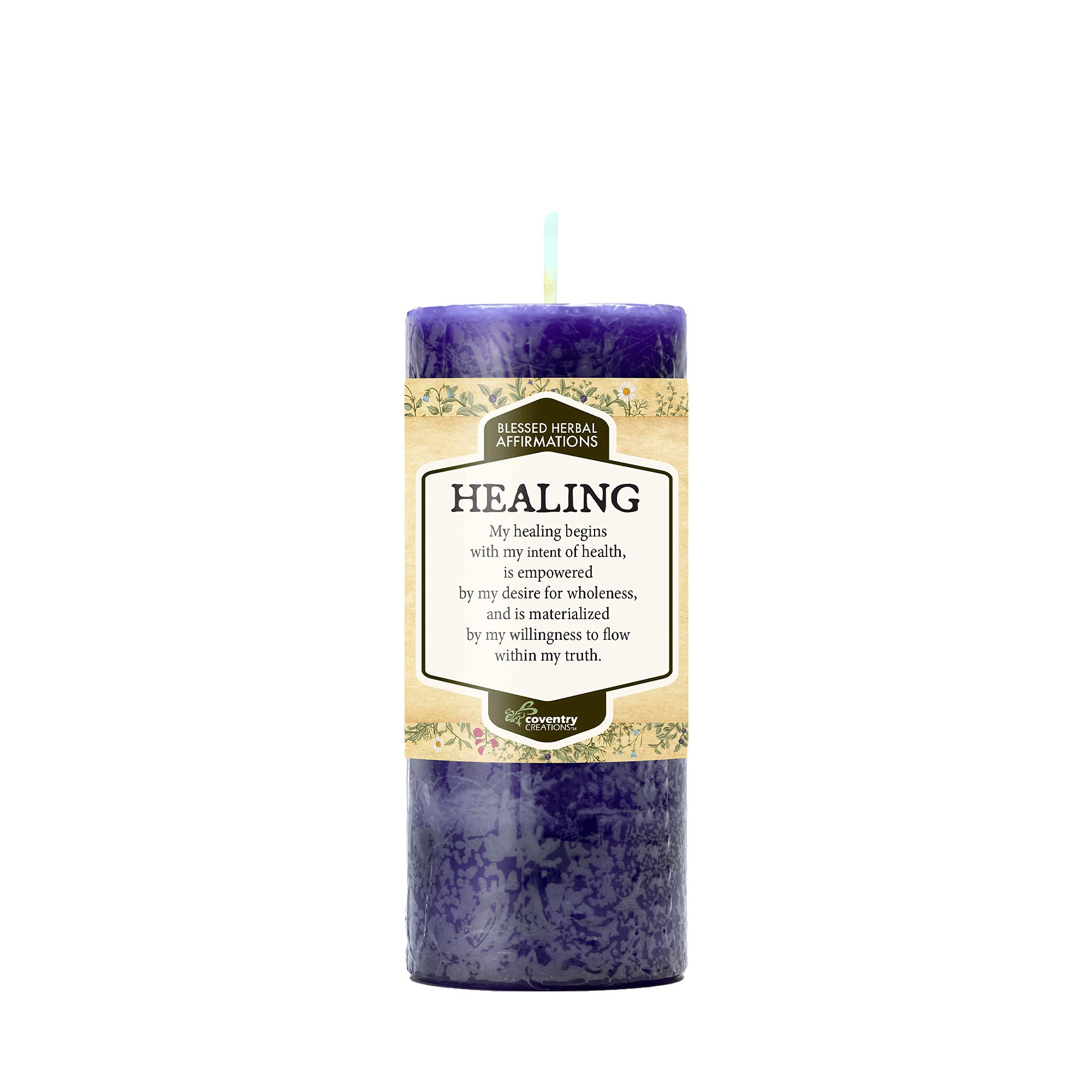 Bougie Affirmations guérison de Coventry Creations avec emballage élégant prête pour méditation