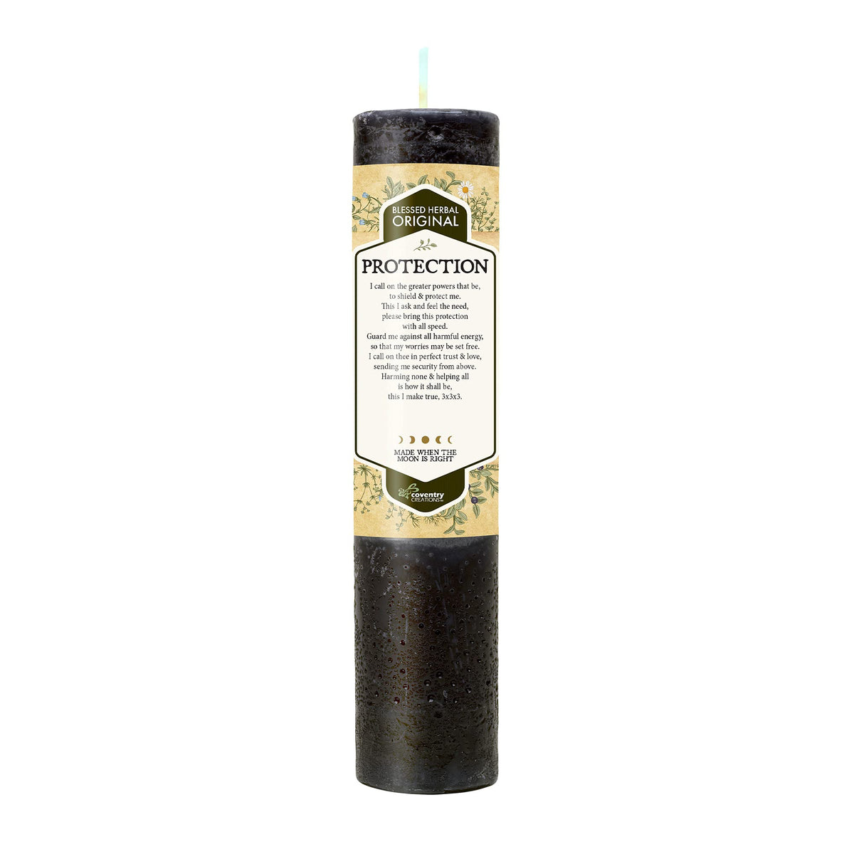 Bougie Coventry Creations de protection aux herbes, vue proche.