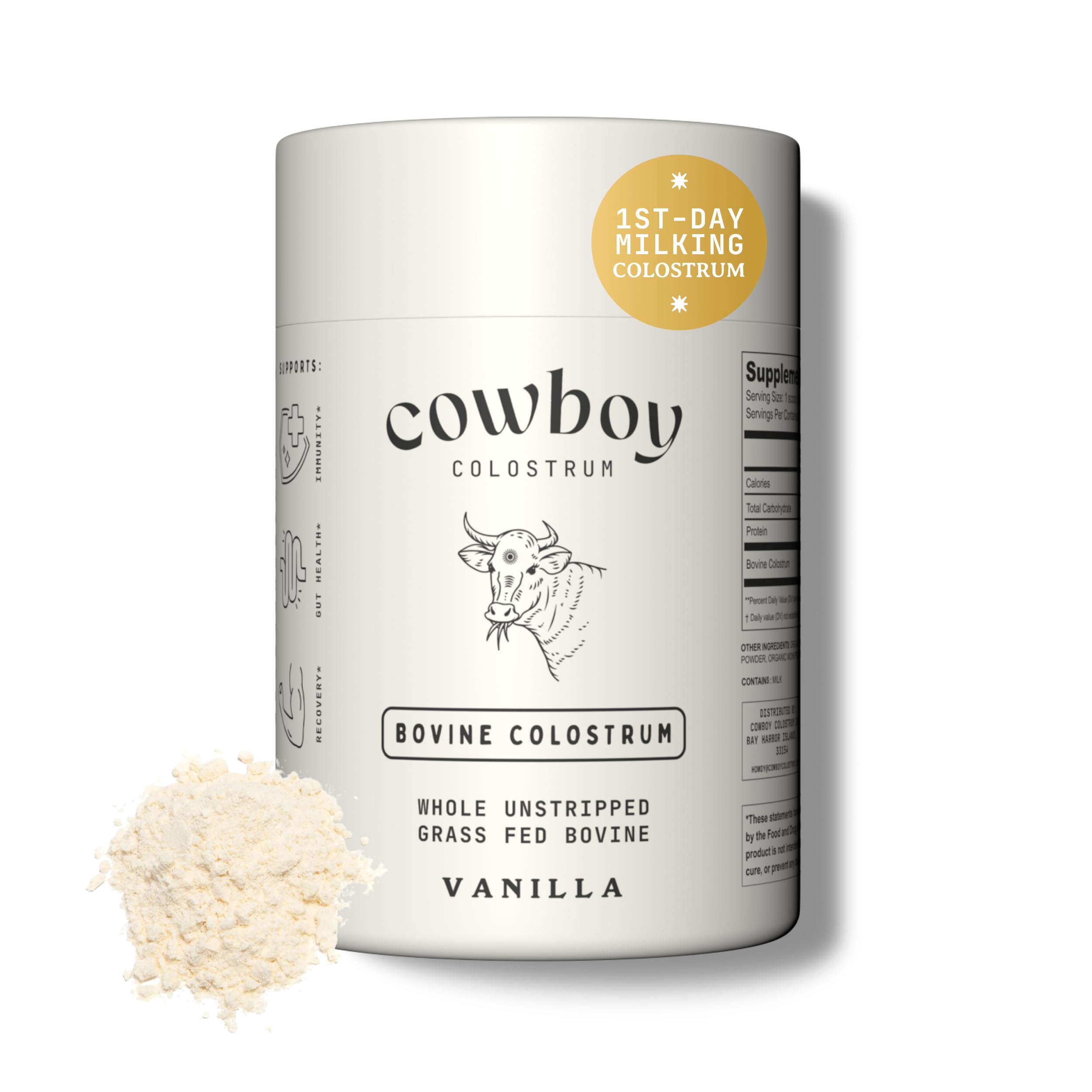 Cowboy Colostrum Poudre Premier Jour : riche en immunoglobulines pour le soutien digestif.
