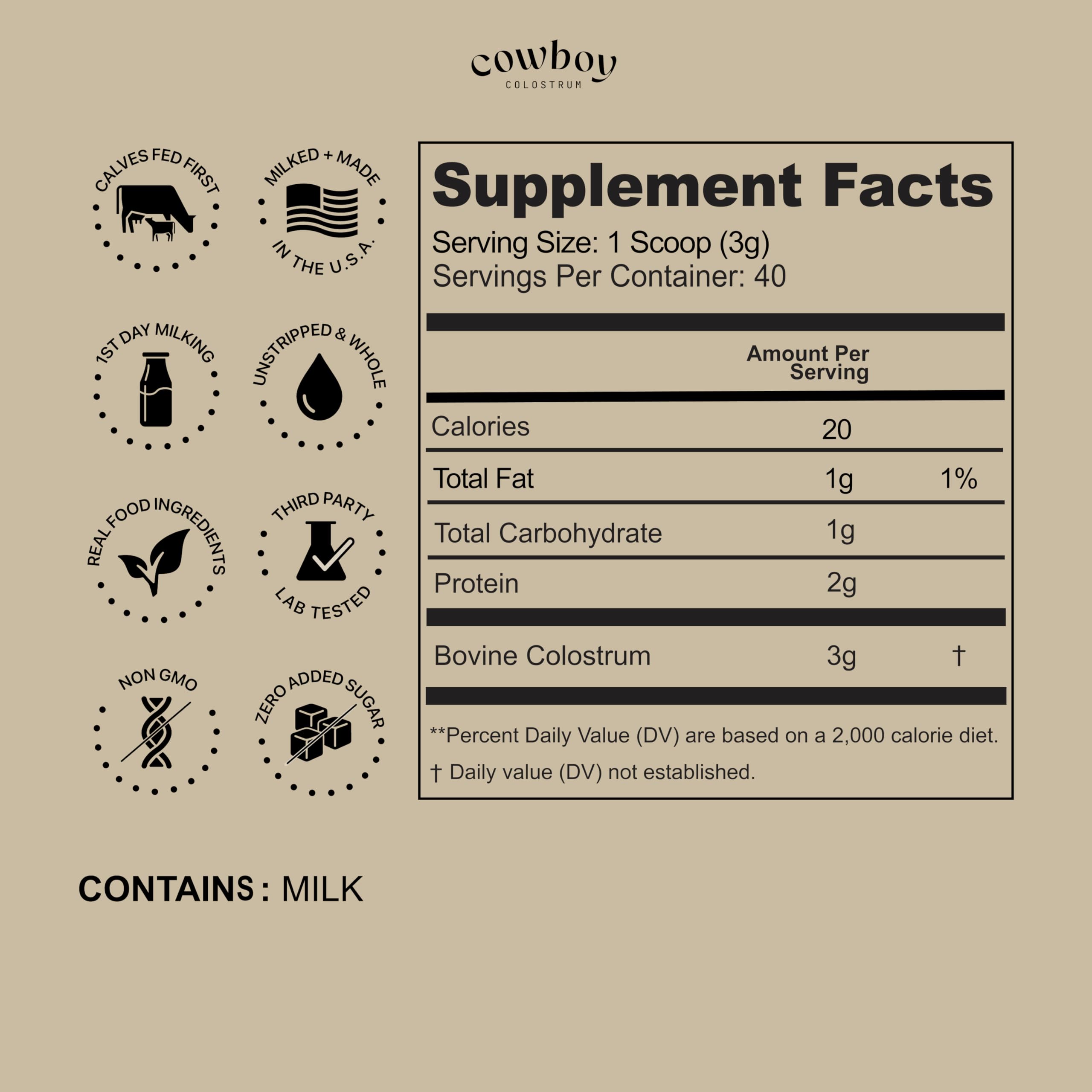 Cowboy Colostrum poudre smoothie, apport potentiel en nutriments pour la journée