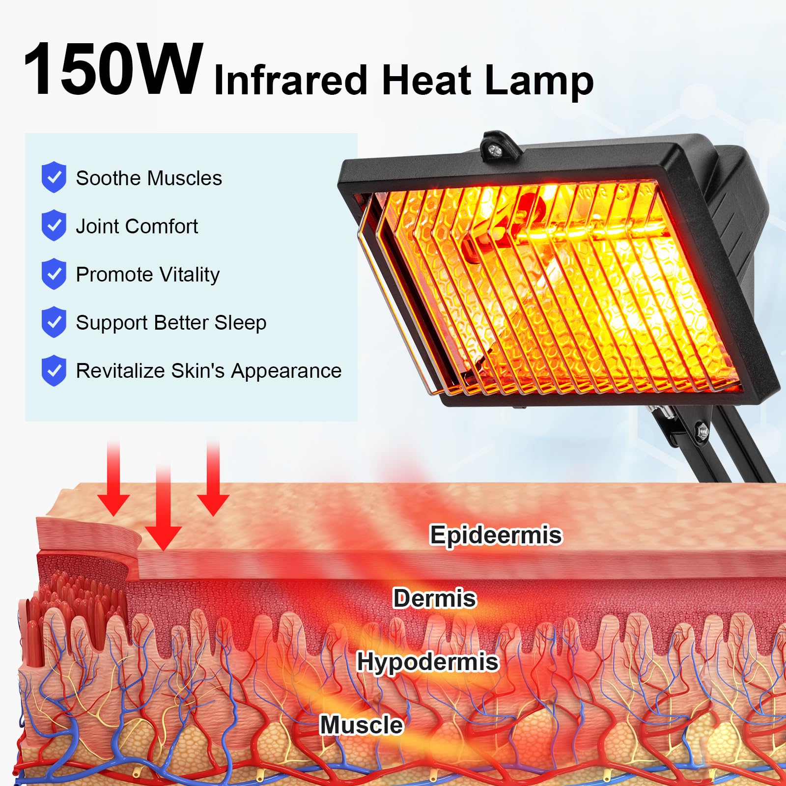 Base robuste de la lampe Cozion 150W assure une stabilité