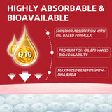 Ingrédients Omega-3 et PQQ illustrés pour biodisponibilité.