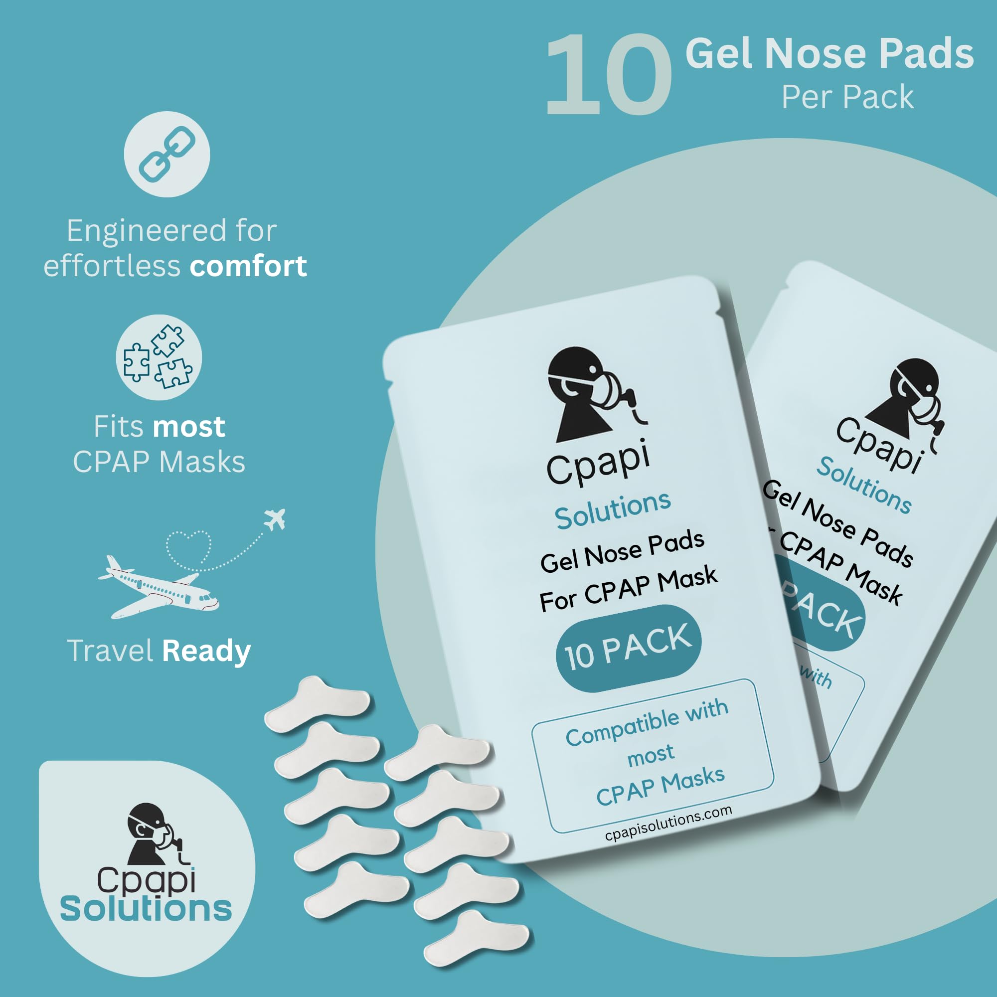 CPAPi Solutions gel nez coussinets – compatibles avec masques CPAP pour étanchéité et confort.