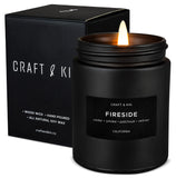 Bougie Craft & Kin Smoky Fireside emballage prêt à offrir, cadeau masculin élégant.