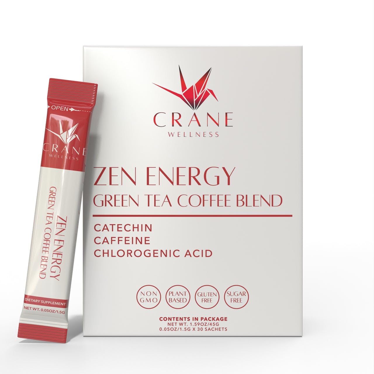 CRANE WELLNESS Zen Energy: sachet thé vert et café pour énergie calme.