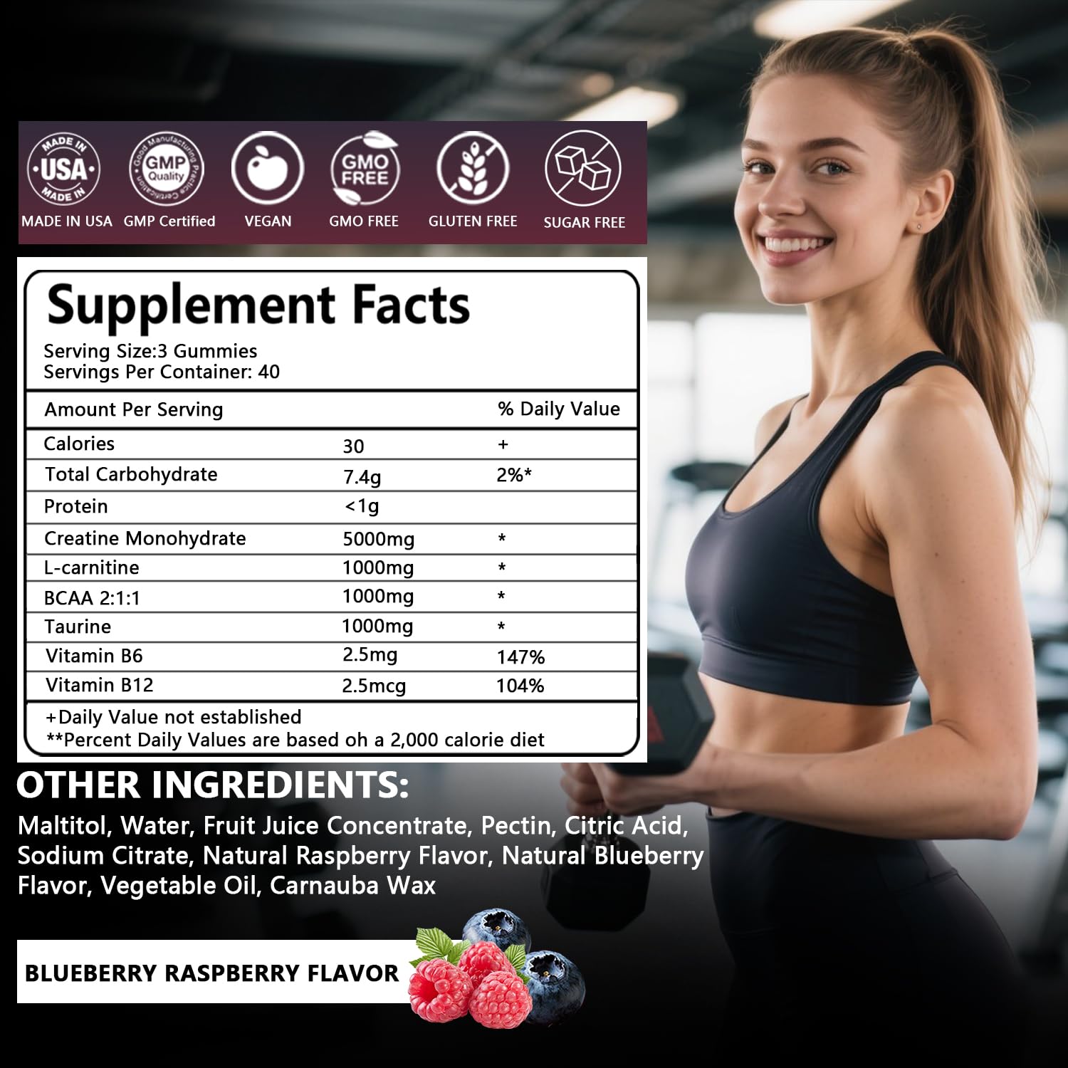Gomme Crasye Créatine Monohydrate avec BCAA et Taurine pour énergie.