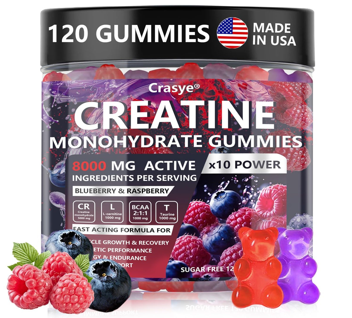 Gomme Crasye Créatine Monohydrate pour énergie durable pendant l’entraînement.