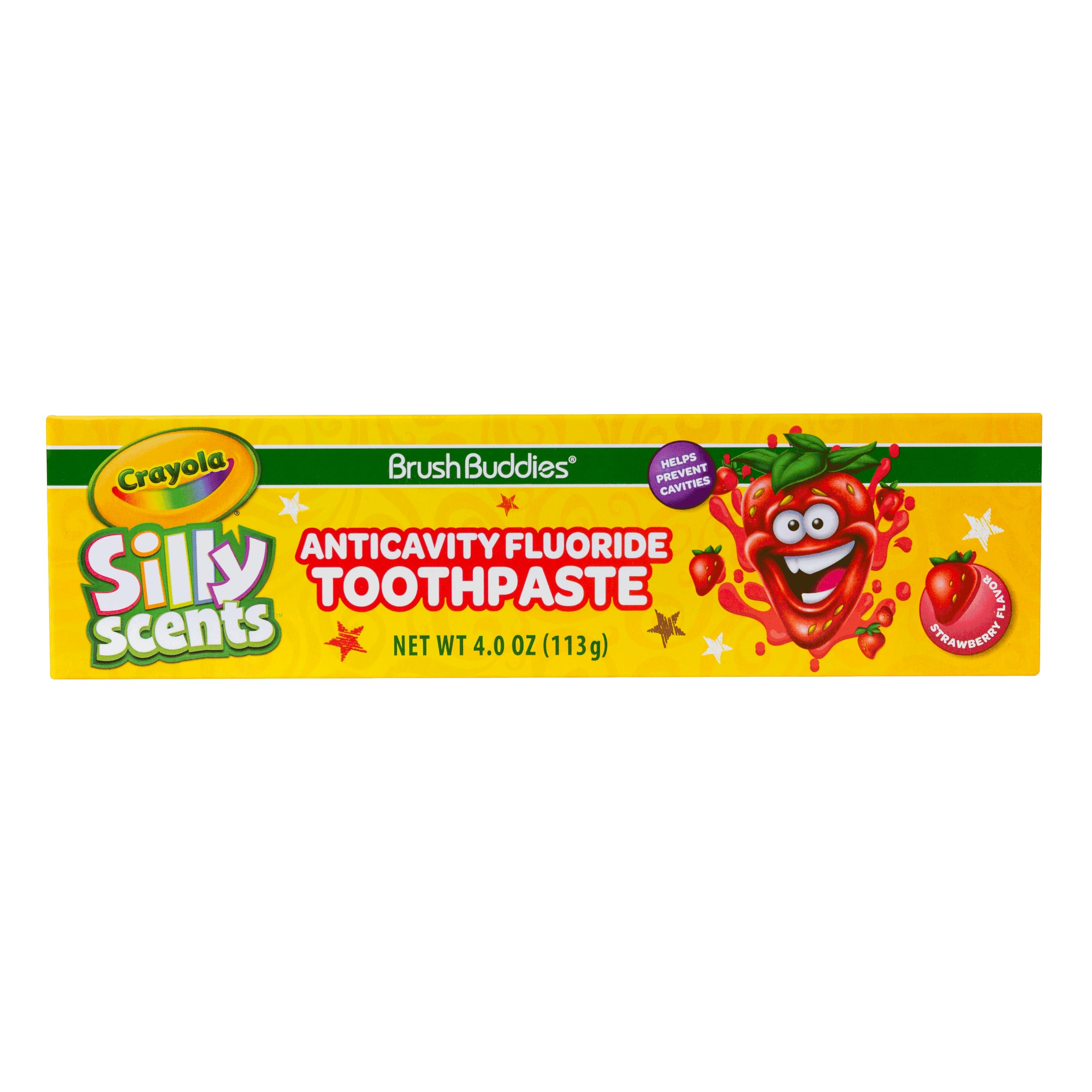 Dentifrice Crayola Brush Buddies pour enfants, goût fraise, routine agréable.