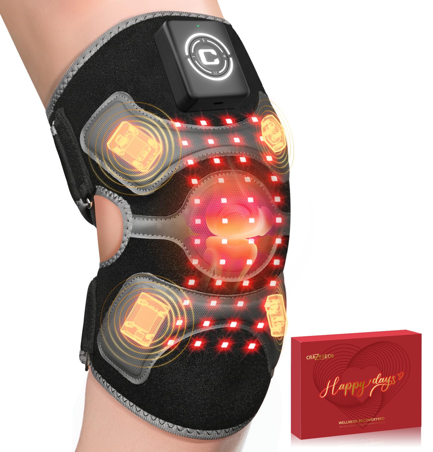 CRAZYTECH Genou – lumière rouge et infrarouge soutenant la récupération musculaire.