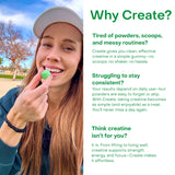 Flacon Create Creatine Monohydrate Gummies avec étiquette vegan et sans gluten.