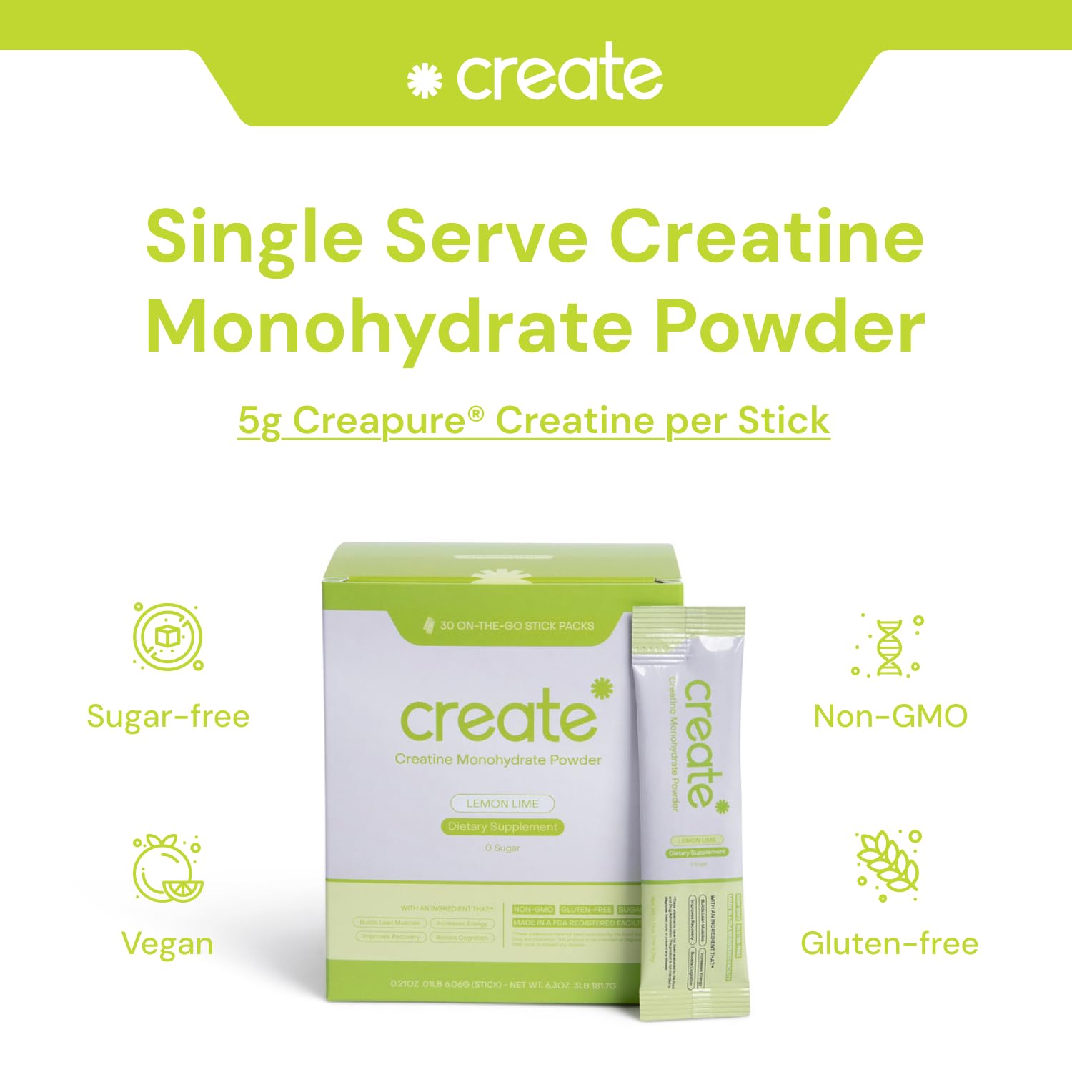Create dosette unique de créatine, mélange rapide dans votre boisson.