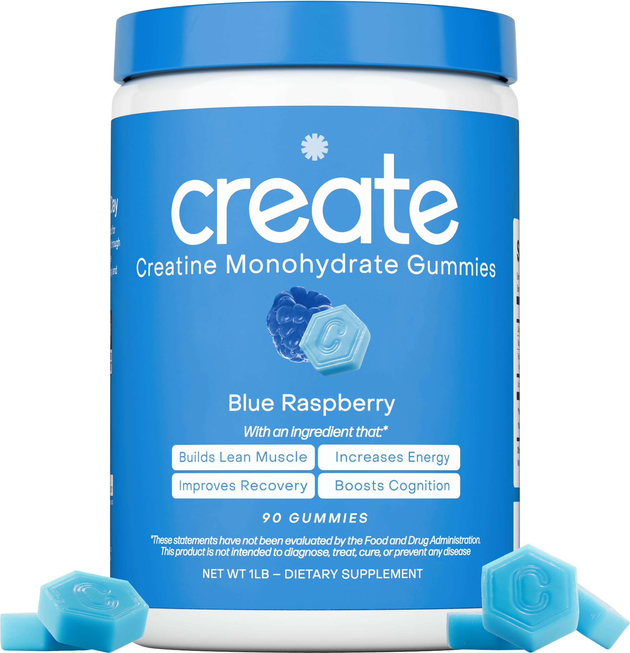 Gomme Create Créatine Monohydrate en boîte orange, énergie durable.
