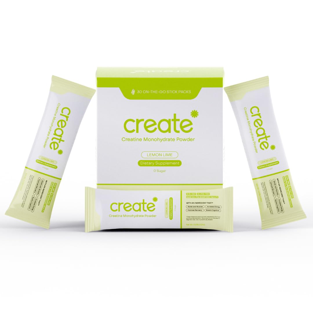 Create poudre créatine citron-lime en sachet, pratique pour l’entraînement.
