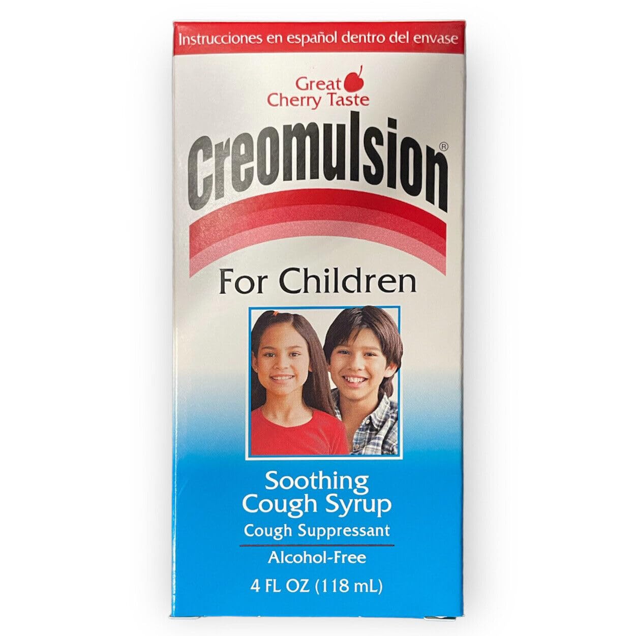 Creomulsion pour enfants, bouteille prête à l’emploi et toux légère possible.