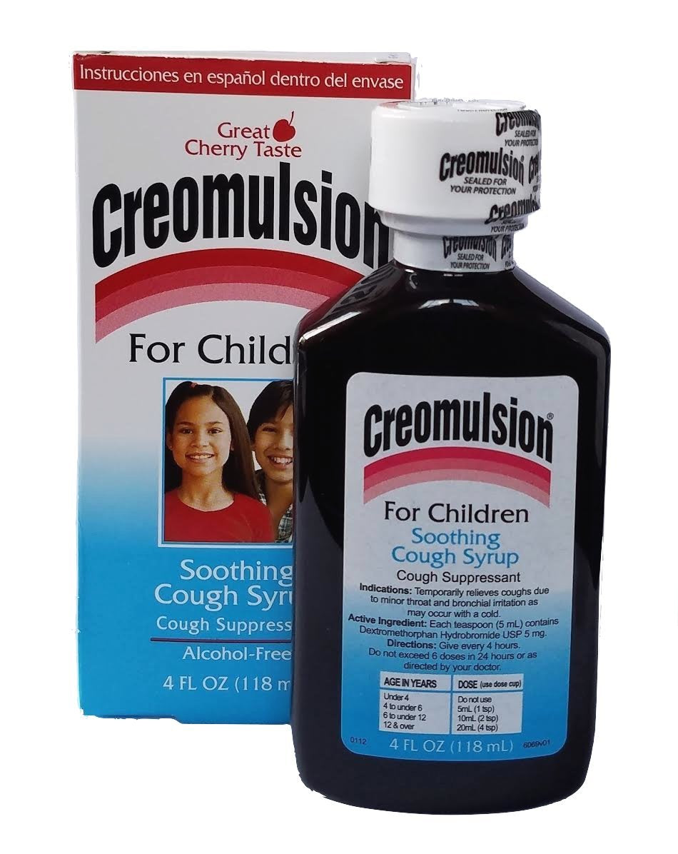 Sirop Creomulsion pour enfants dans sa bouteille de 4 onces, pratique à utiliser