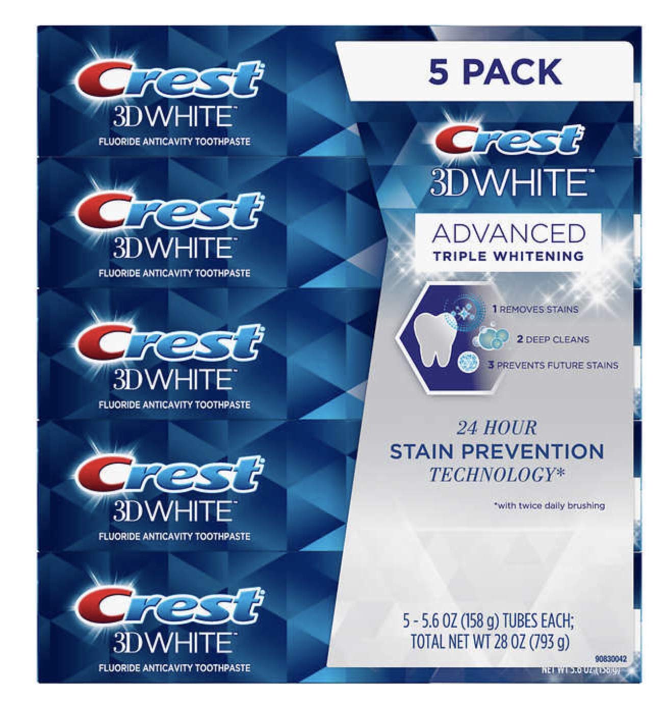 Pâte dentaire Crest 3D White Advance dans un tube, usage quotidien efficace