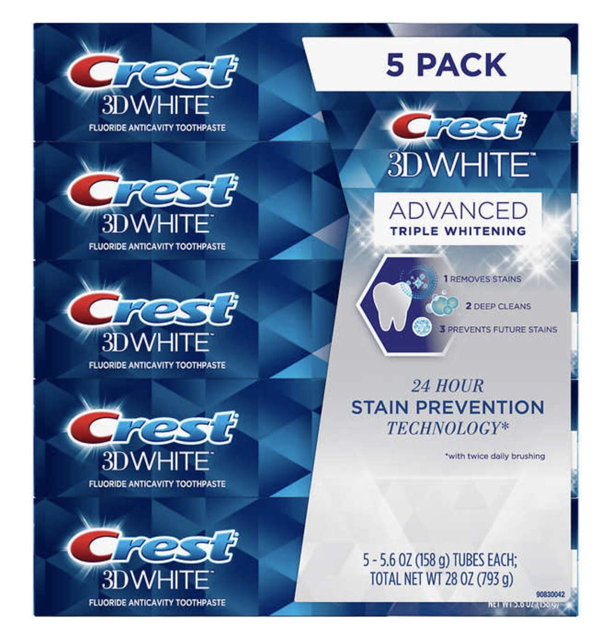 Pâte dentaire Crest 3D White Advance dans un tube, usage quotidien efficace