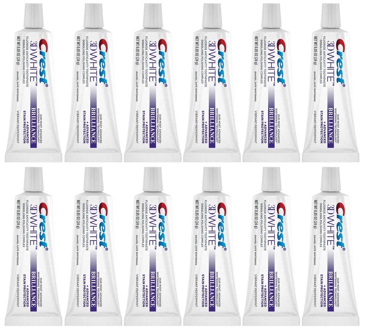 Crest 3D White Brilliance—tube dentifrice, action blanchissante et protection contre les taches.