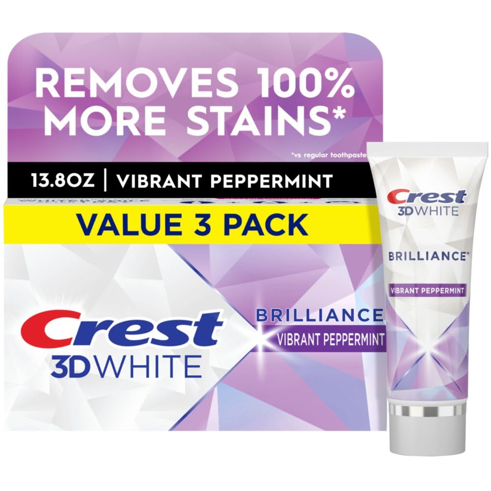 Crest 3D White Brilliance utilisation quotidienne pour un sourire lumineux.