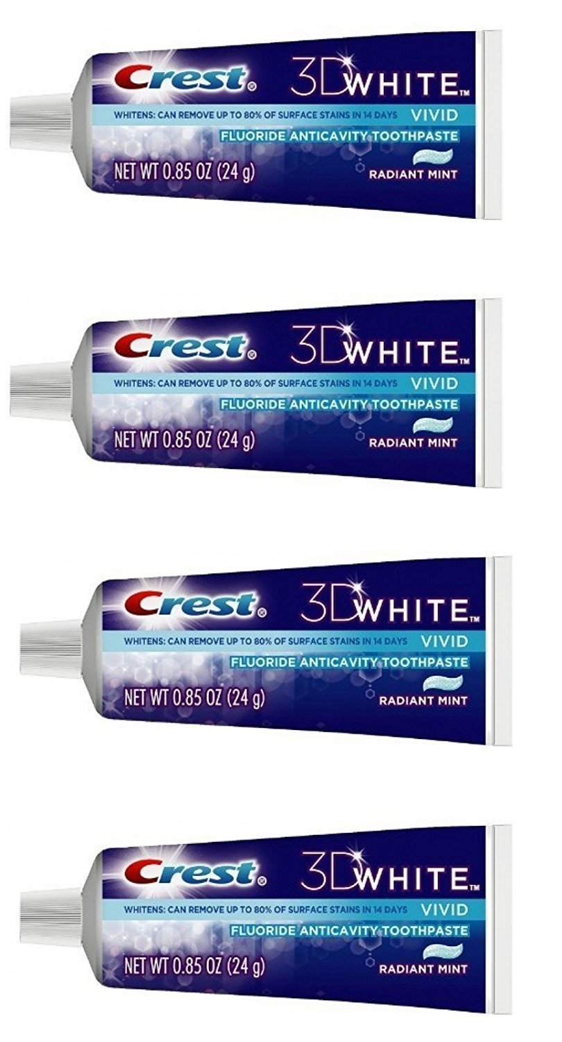 Crest 3D Blanc dentifrice format voyage, paquet de quatre, menthe éclatante, pour sourire frais