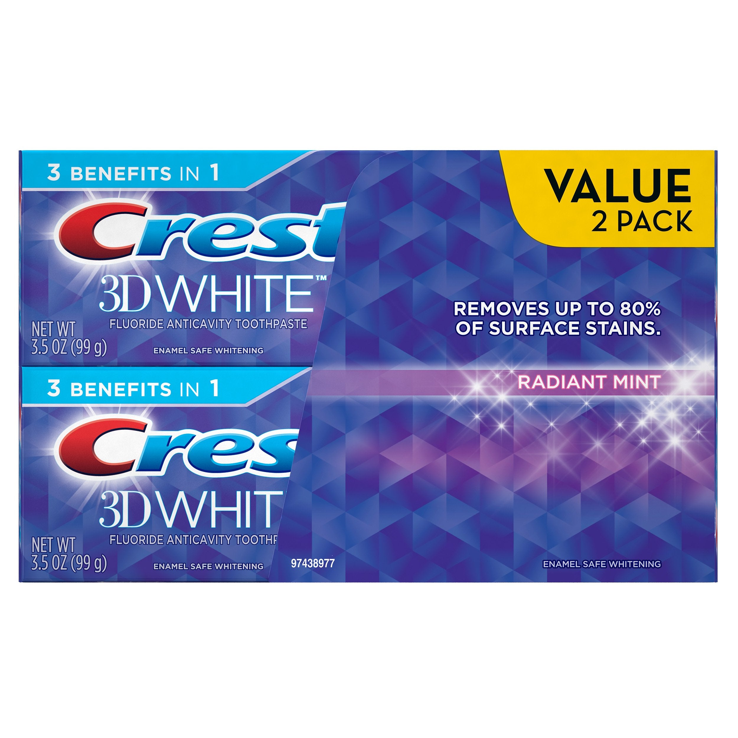 Crest 3D White Radiant Mint - tube, élimine les taches et protège contre les futures taches.
