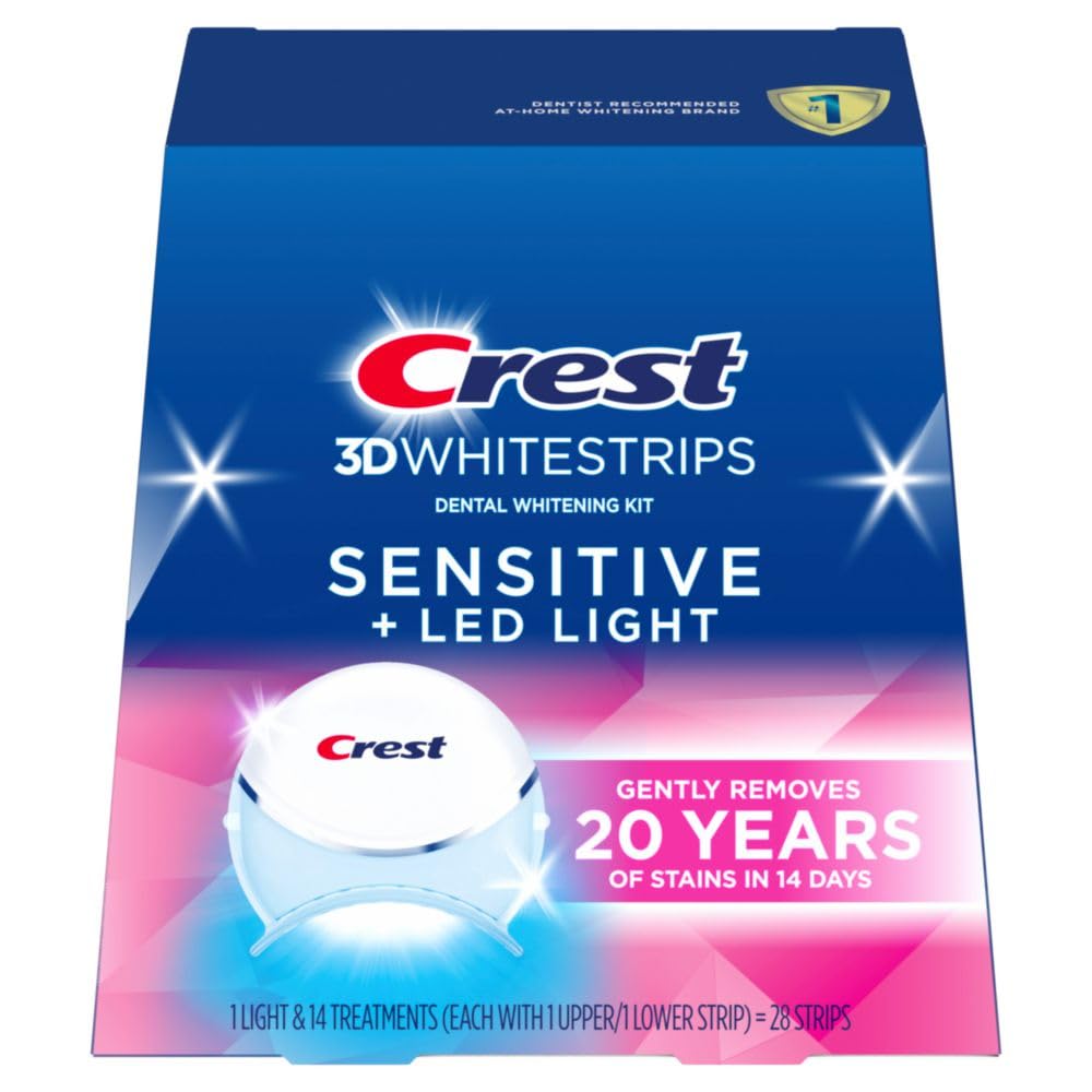 Crest 3DWhitestrips Sensitive avec LED: emballage pratique pour un éclaircissement en douceur