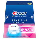 Crest 3DWhitestrips Sensitive avec LED: emballage pratique pour un éclaircissement en douceur