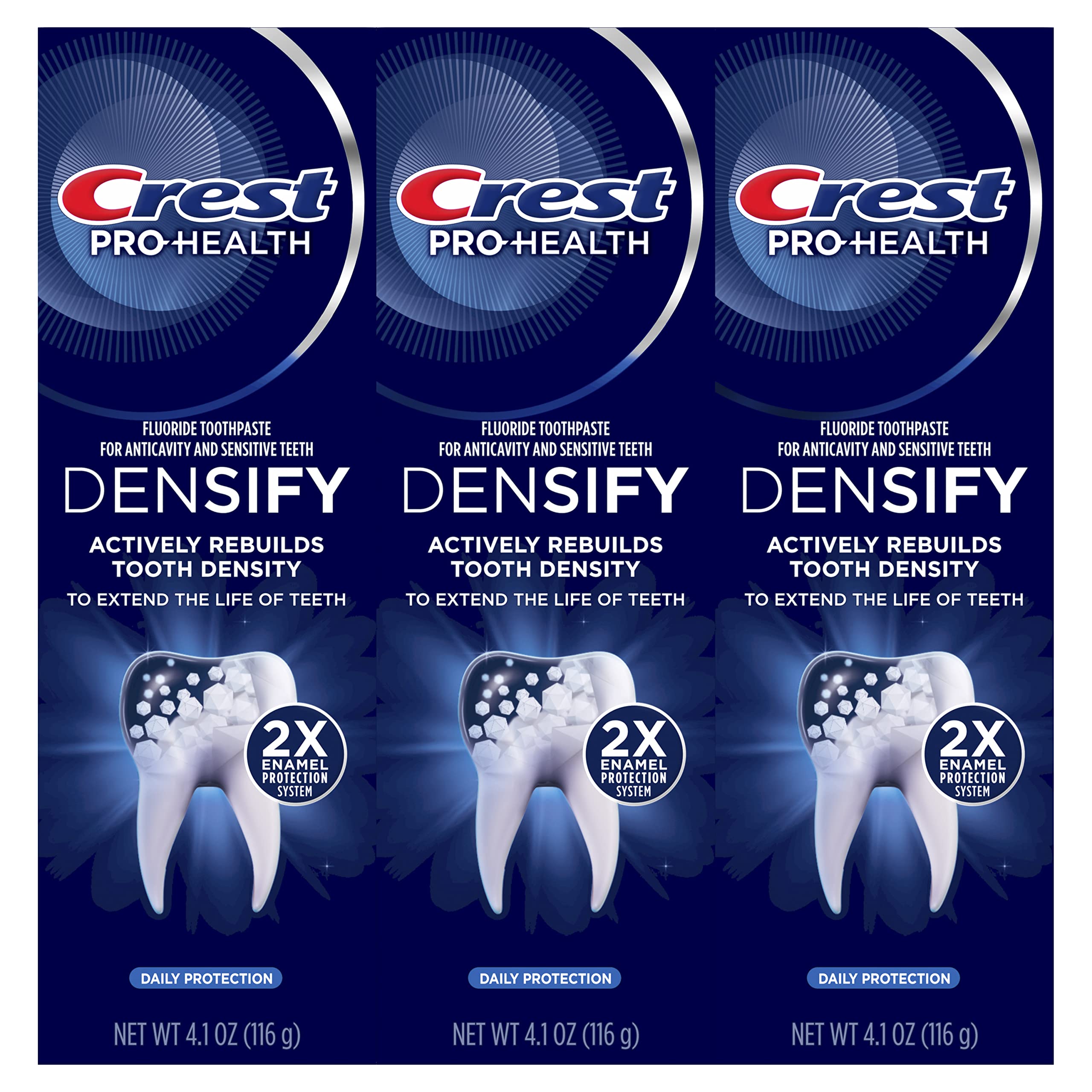 Crest Densify: système 2x protection de l'émail pour prévenir les lésions.