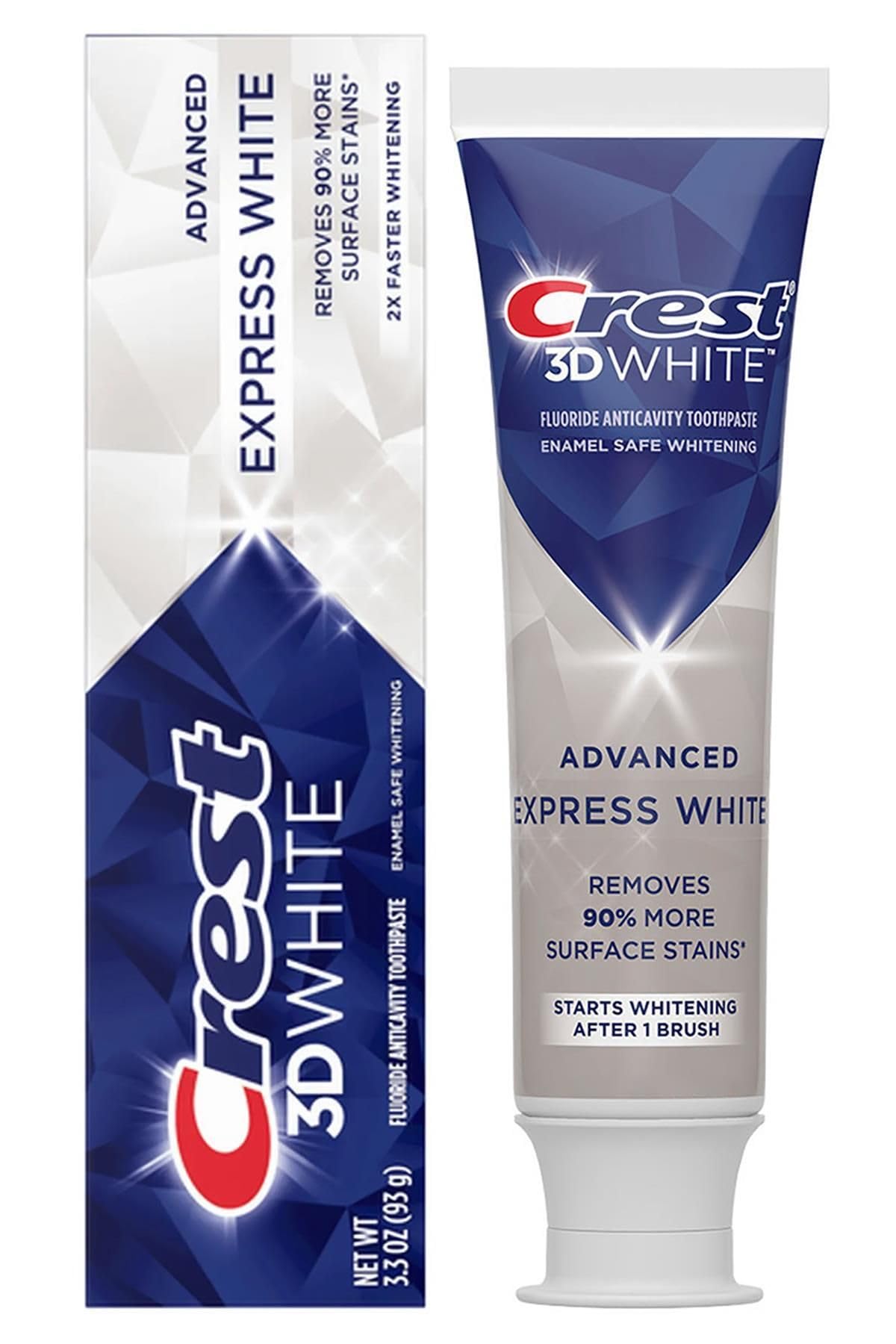 Dentifrice Crest 3D White Advanced Express sur tube, sourire plus blanc et frais