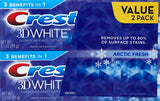 Dentifrice Crest 3D White Radiant Mint en tube prêt à l'emploi.