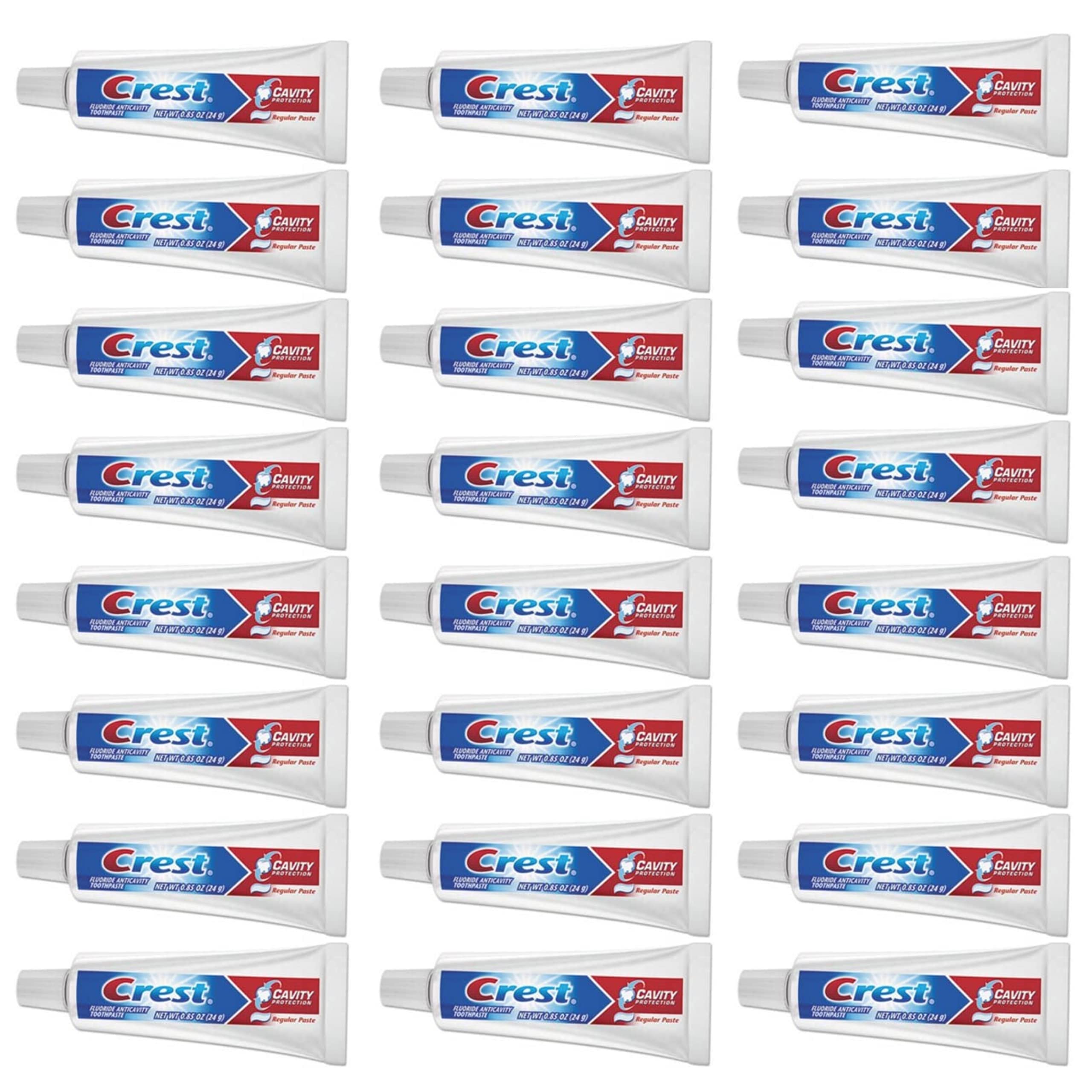 Dentifrice Crest Cavité Regular, format voyage, pack de 24, pratique pour déplacements quotidiens.