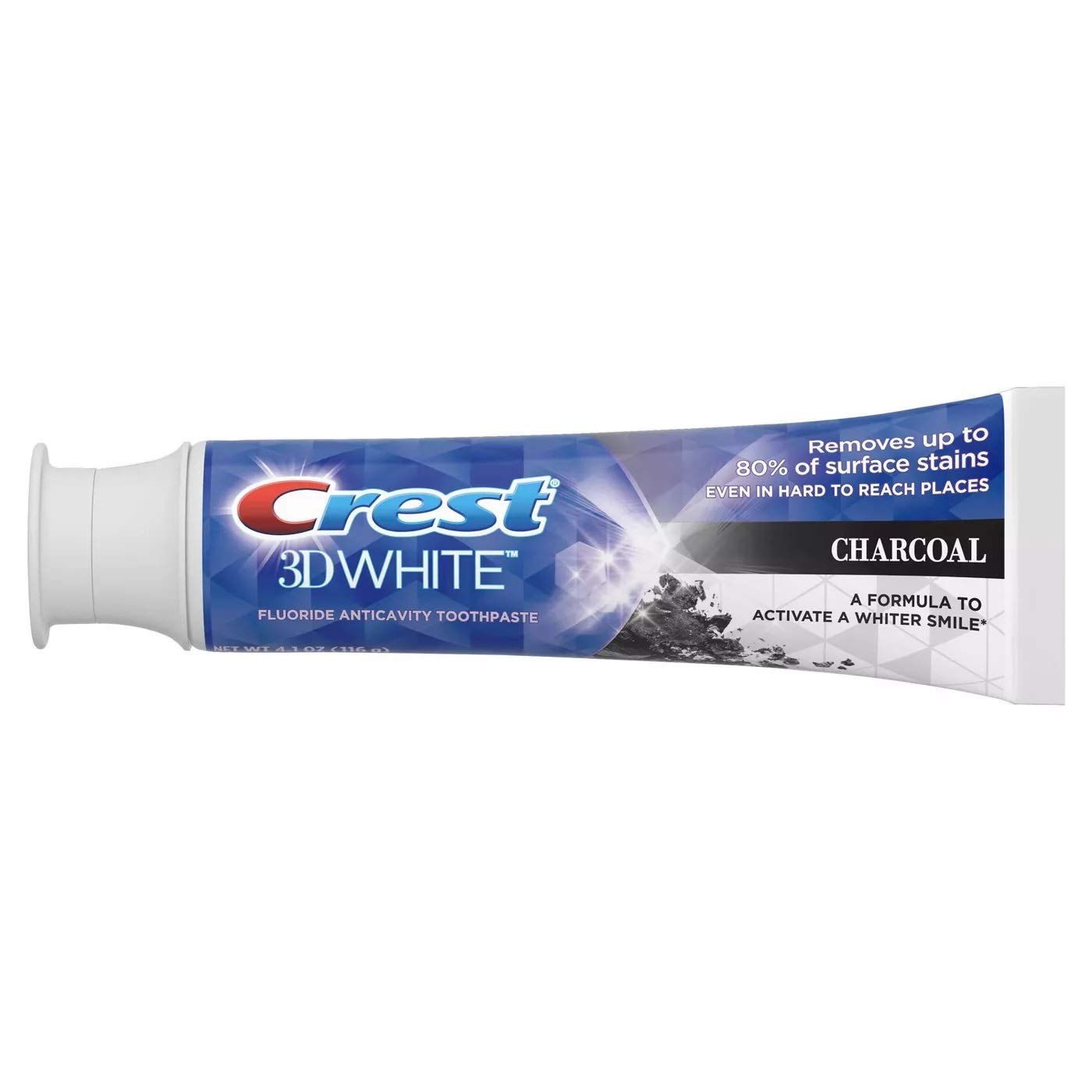 Crest dentifrice charbon 3D White, texture veloutée prête pour un brossage efficace.