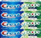 Dentifrice Crest Complete Whitening Scope Outlast Ultra en tube, pour blanchiment progressif et fraîcheur durable.