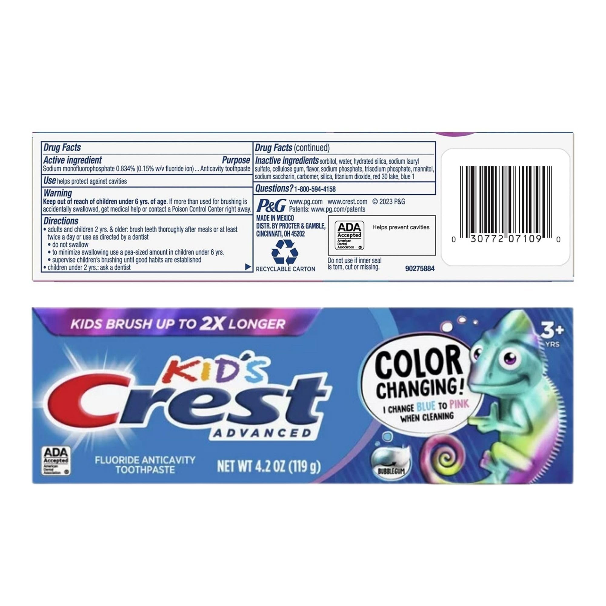 Dentifrice Crest Kids avec fluor pour protéger les dents des caries.