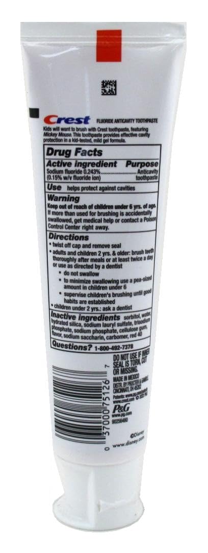 Crest dentifrice enfants Mickey Fraise 124 ml – tube facile à presser pour petites mains